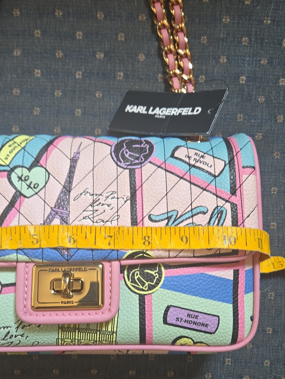 Karl Lagerfeld, NWT, blush pink Paris pastel, Luxe Leather Handbag, gold chain - Picture 5 of 15